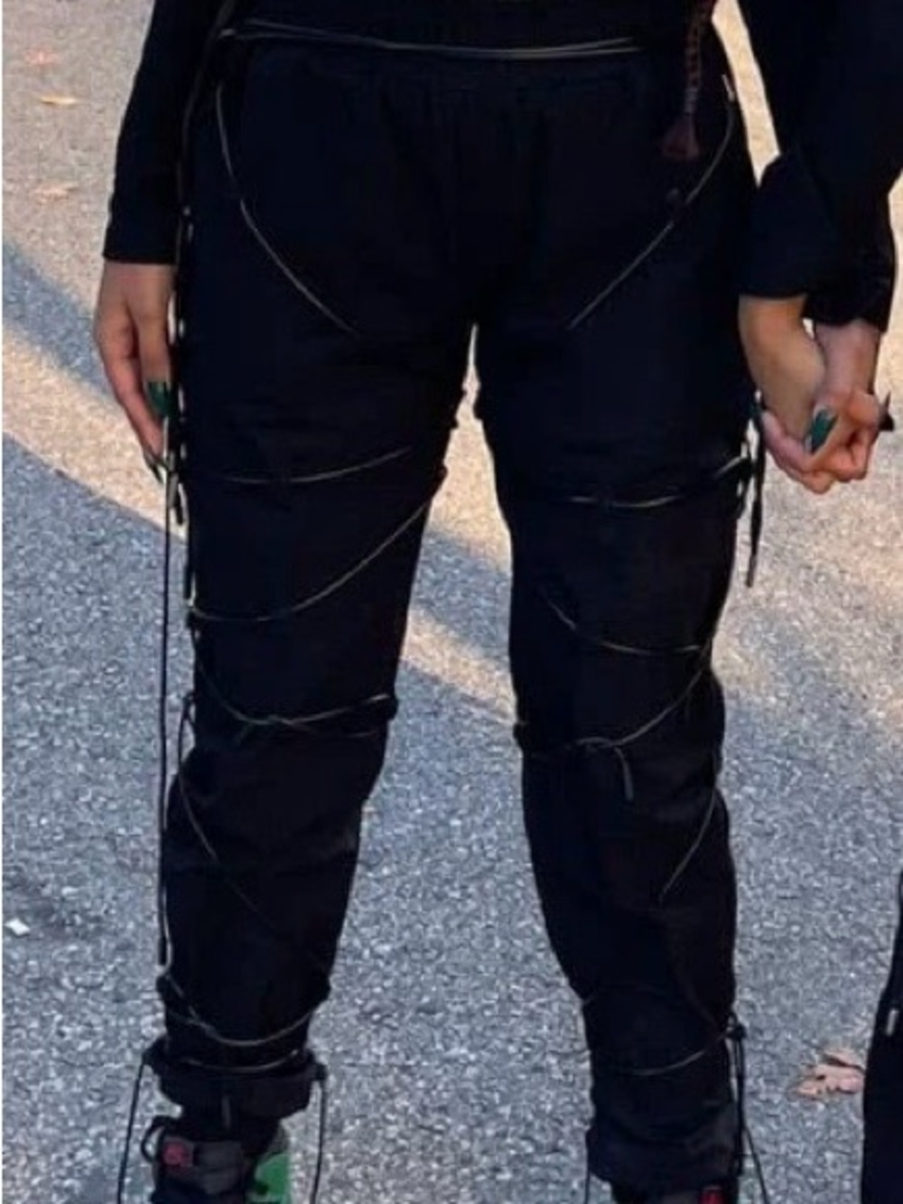 Maniere De Voir Black Joggers with Wrapped Cord Detail